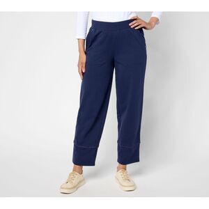 Sport Savvy Women's Petite Pants PXL French Terry Ankle Pom Trim Blue A693593